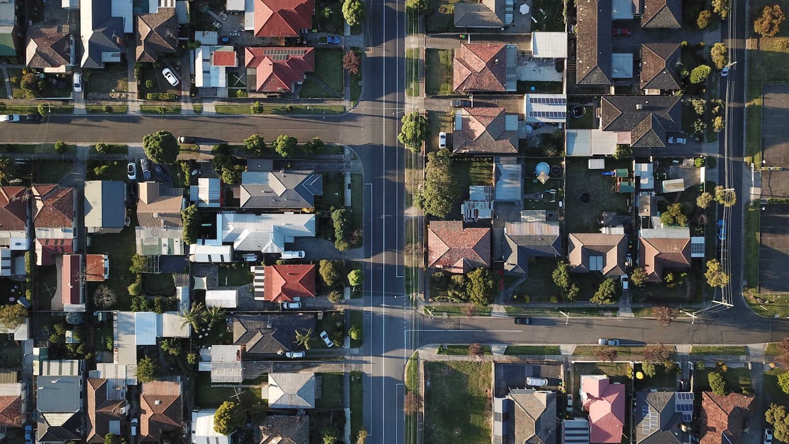Aerial view of a suburban street