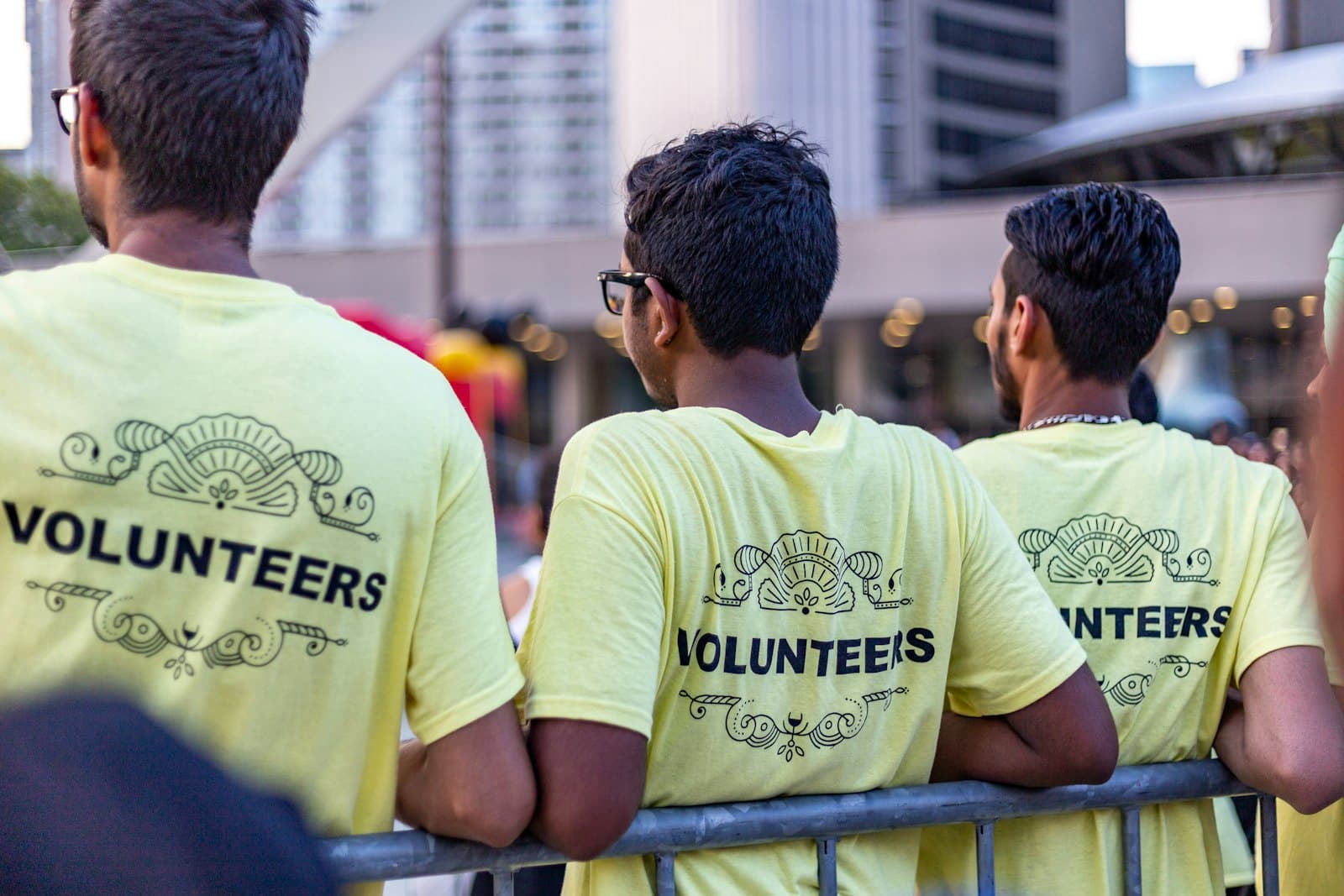 Volunteers in branded shirts