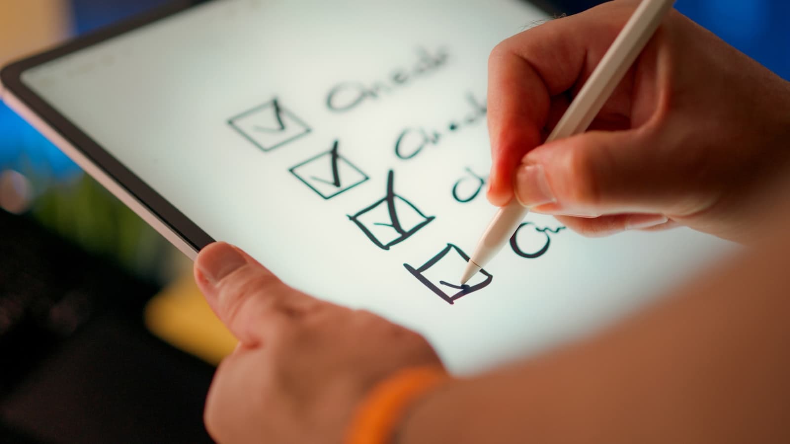 Ticking boxes on a tablet
